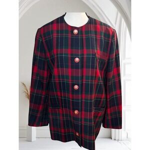 RARE Blazer Avoca Tartan Wool Plaid Made in Ireland Vintage 90s‎ Holiday